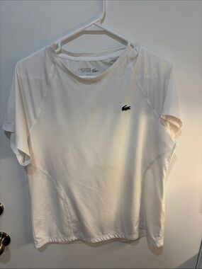 Lacoste White Short Sleeve Sport Tee with Crocodile Logo